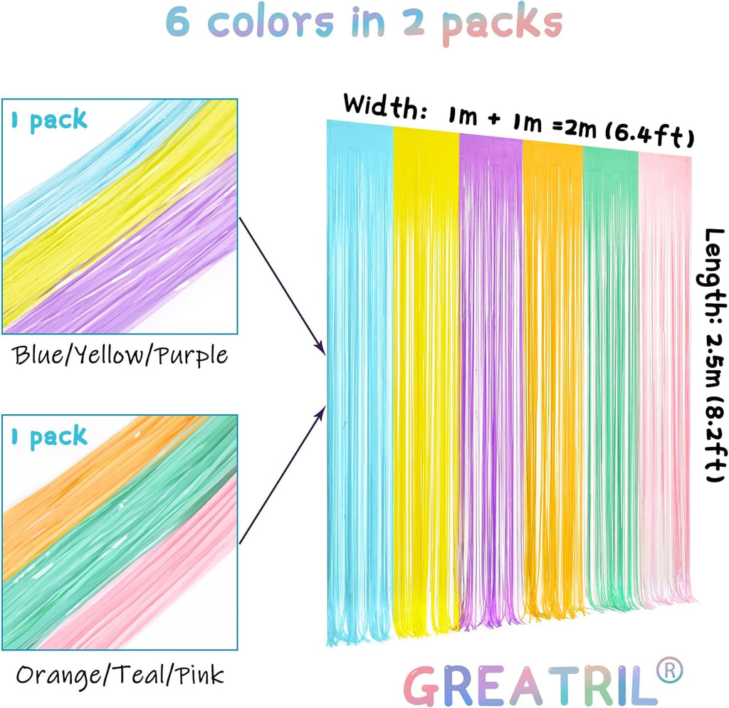 Pastel Tinsel Curtain Party Backdrop - GREATRIL Pastel Color Foil Fringe Curtain Photo Booth Streamers for Birthdays Easter Baby Bride Shower Unicorn Girls Party Decorations