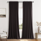Cocoa Coffee 100% Blackout Linen Curtains 120 Inch Length 2 Panels Set by Guken