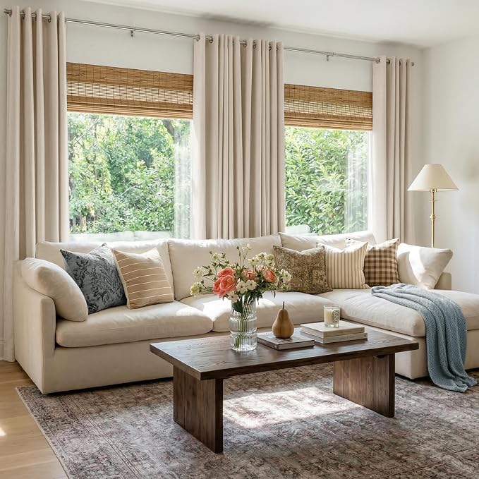 100% Blackout Linen Textured Curtains 63 Inch Long, Oatmeal | 100% Blackout - Image 5