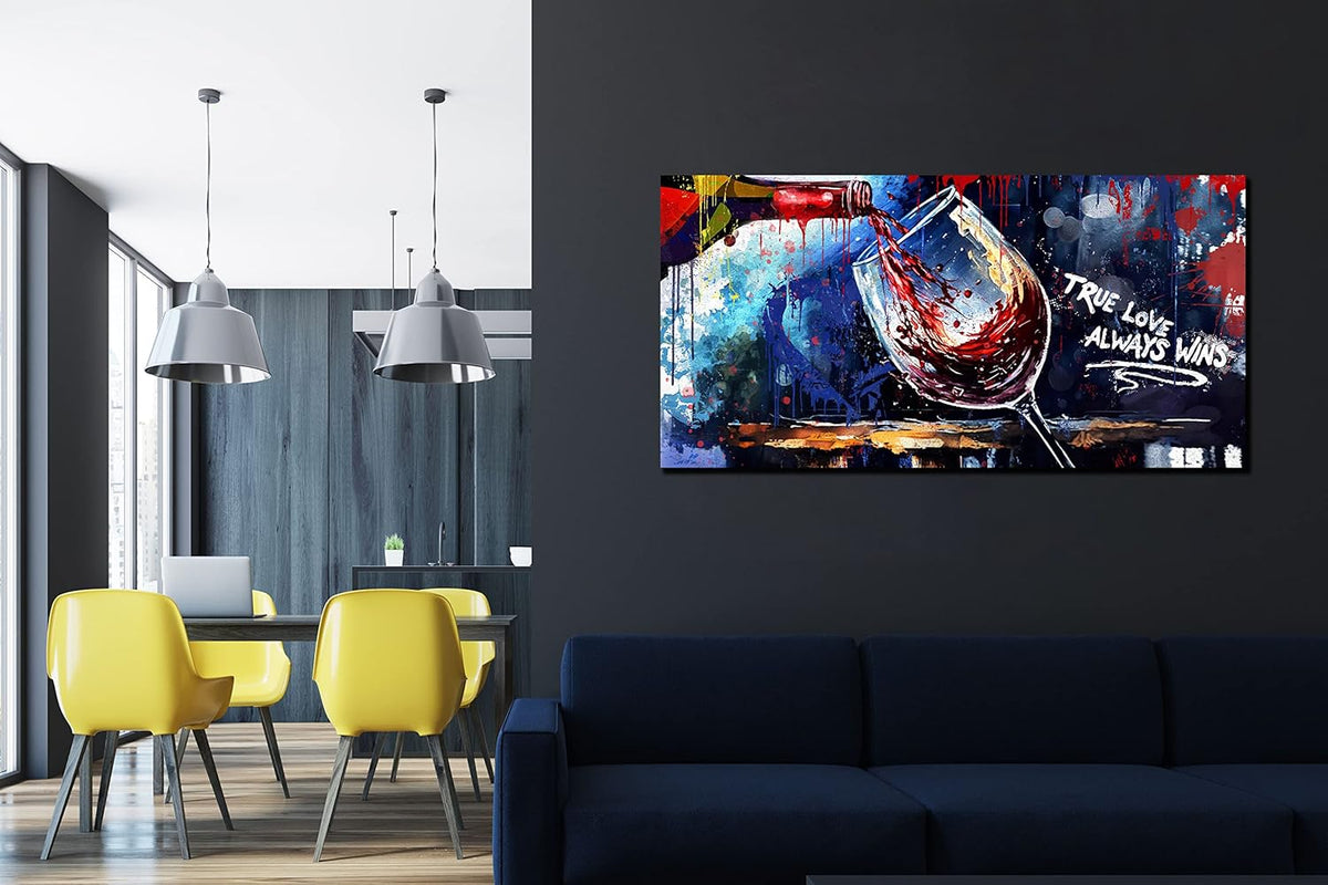 JKWALL77 Graffiti Wall-Art - Red Wine Decor For Kitchen - Canvas Art Wall Decor For Living Room Ready To Hang Size 40" x 20"