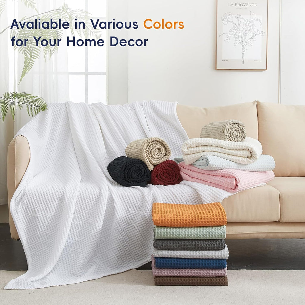 PHF Ultra Soft Waffle Weave Blanket King Size 104"x 90"- Washed Lightweight Breathablee Cozy Woven Blanket - Great for Couch Bed Sofa Home Car - Black