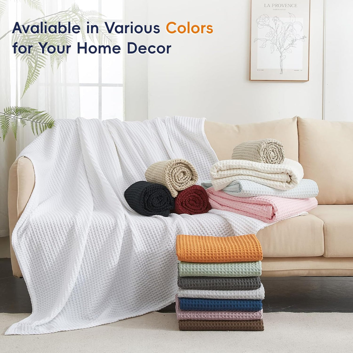 PHF Ultra Soft Waffle Weave Blanket King Size 104"x 90"- Washed Lightweight Breathable Cozy Woven Blanket for Bed - Aesthetic Decor for Couch Bedding Sofa Home Car - Khaki