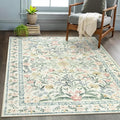 Wonnitar Washable Area Rugs 5x7, Soft Floral Bedroom Area Rug, Washable Carpet 5x7 Non Slip, Boho Flower Print Beige Carpets for Living Room Bedside Dining Room