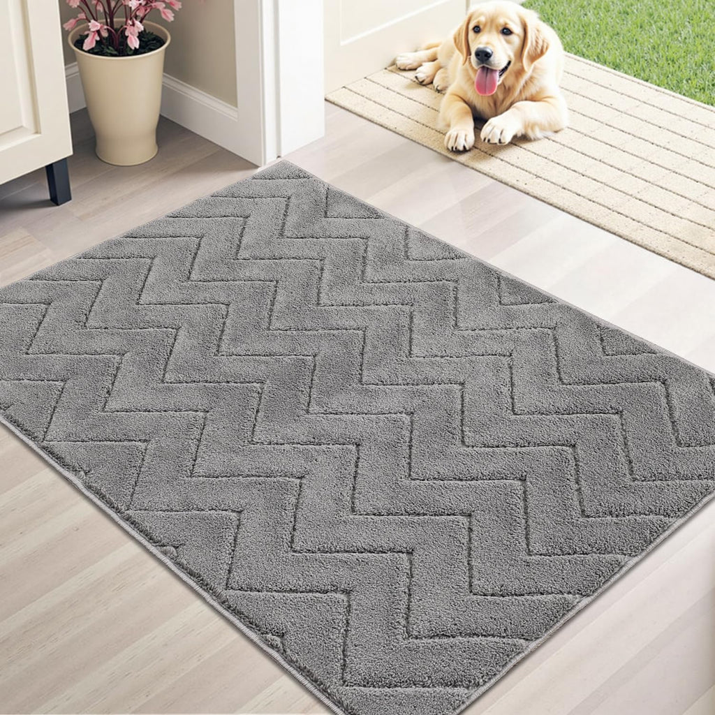Stiio Dirt Trapper Door Mat 32x47 Inches, Front Doormat Indoor Outdoor Entrance Low Pile, All-Season, All-Weather Absorbent Entry Rug, Washable Non Slip Rug for Entryway, Grey
