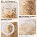 ComSaf Airtight Glass jar with lid 51oz Set of 3, Glass Storage Containers with Lids, Large Glass Canister, Striped Clip Fastening Jar for for Canning, Flour, Pasta,Coffee Beans, Cereal, Rice, Pickle