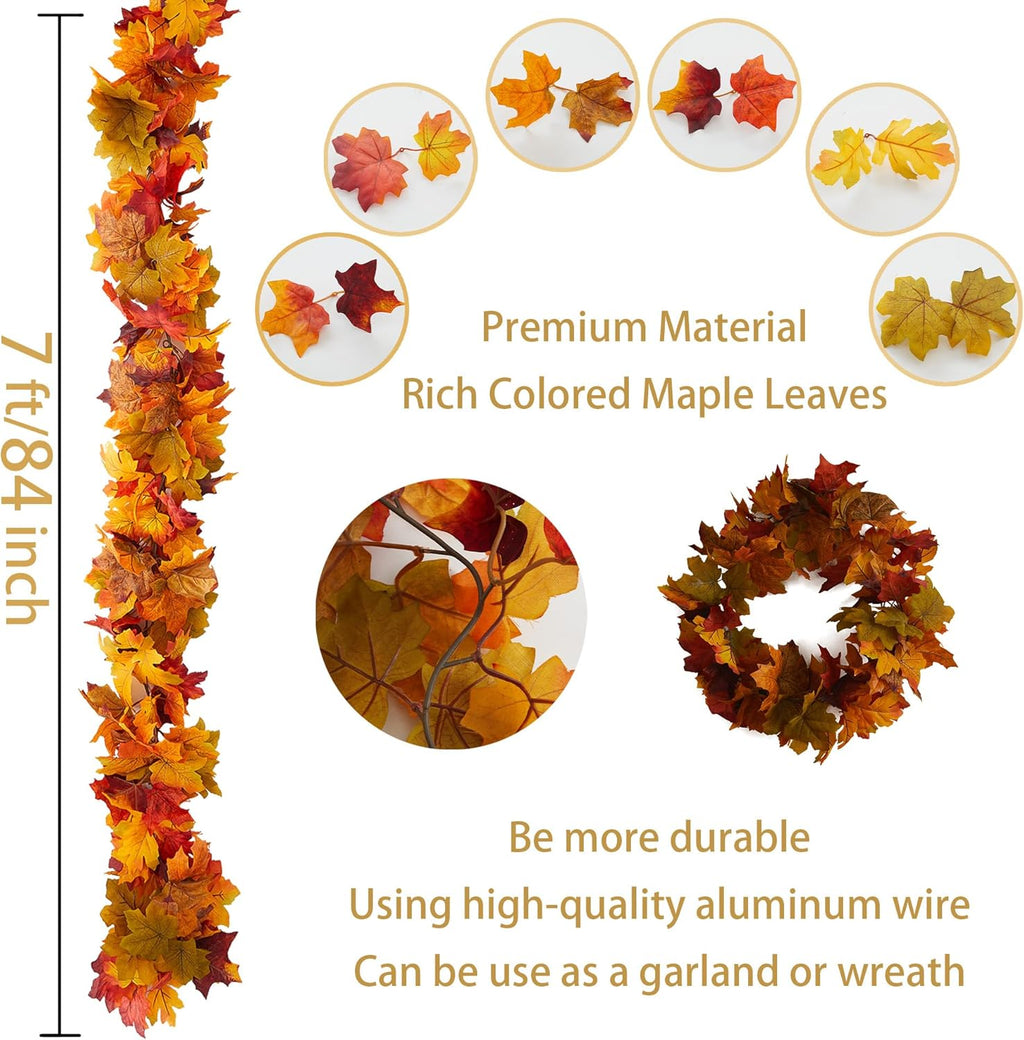 Anna's Whimsy 3 Pcs 21FT【Upgrade Length】 Thanks Garlands, Artificial Maple Garland, Hanging Vine Garland Artificial Autumn Vines for Home Wedding Fireplace Party Thanksgiving Decor