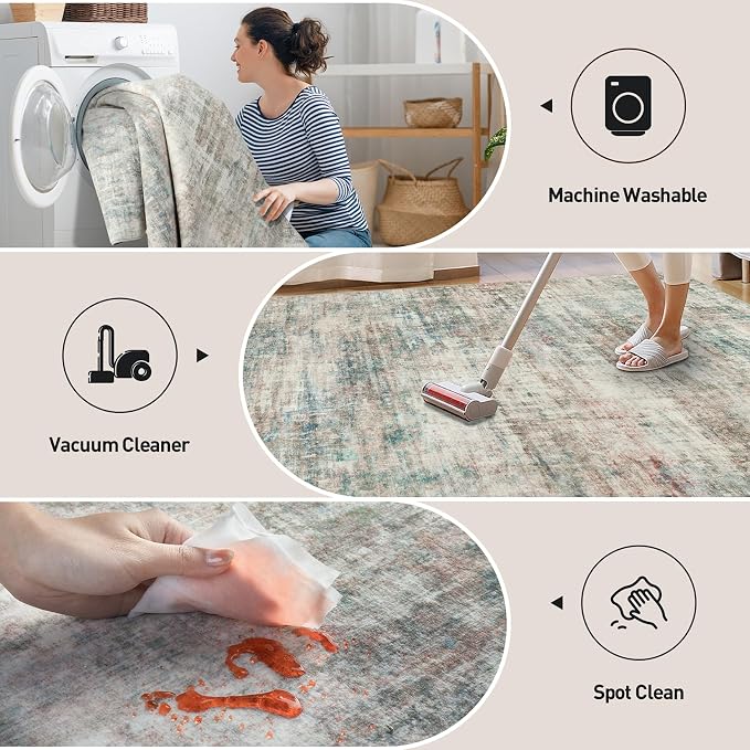 2'6''x8' Runner Rugs Washable Rug: Modern Abstract Multi Color Carpet | - Image 2