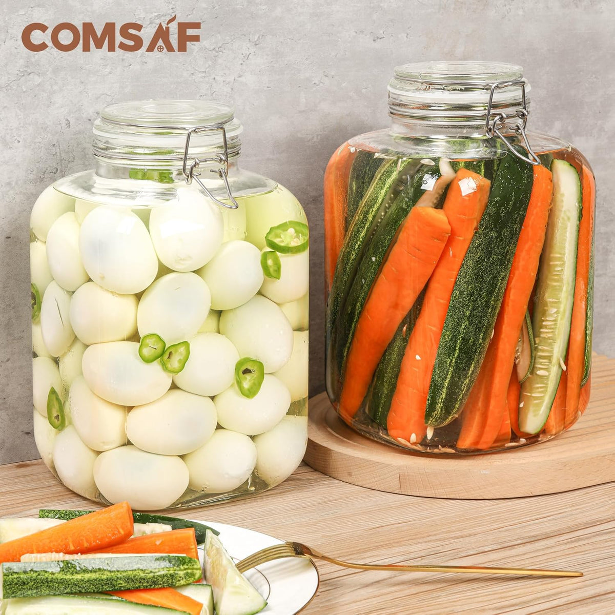 ComSaf 1 Gallon Glass Jar with Lid, Flour Sugar Storage Containers 128oz, Cereal containers storage, Glass Jars with Airtight Lid, Large Storage Containers with Lids for Pickled Egg, Herb, Set of 2
