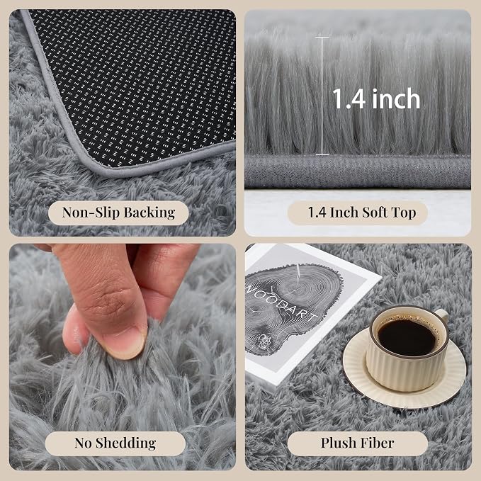 PLHXFR 6x9 Area Rugs Living Room: Fluffy Bedroom Rug Shag Carpet Grey | Upgrade - Image 5