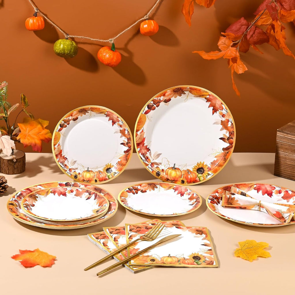 150Pcs Fall Paper Plates and Napkins Party Supplies Autumn Thanksgiving Disposable Plates Napkin Watercolor Maple Leaves Tableware Set for Fall Decor Thanksgiving Party Supplies,Serve 50 Guests