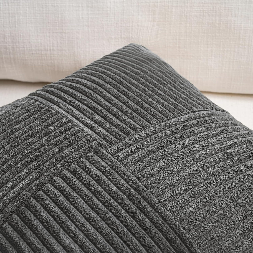 Fancy Homi 2 Packs Dark Gray Long Lumbar Decorative Throw Pillow Covers 12x24 Inch for Couch Bed Sofa, Rustic Farmhouse Boho Home Decor, Soft Striped Corduroy Rectangle Accent Cushion Case 30x60 cm
