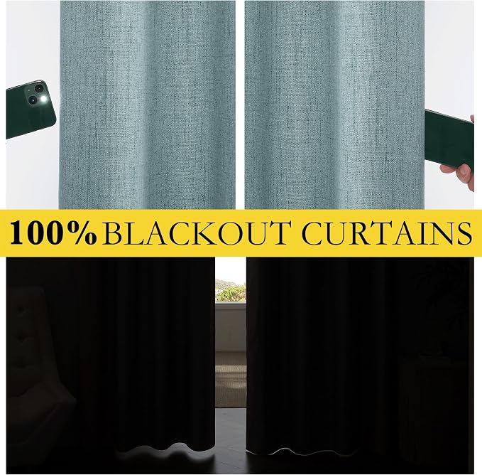 NICETOWN Skylark Blue Full Blackout Back Tab Linen Curtains - Image 3