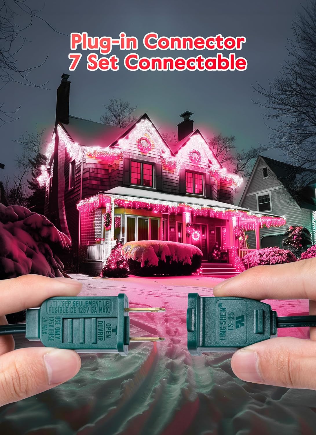 Minetom C9 Christmas String Lights, 100 Ft LED Commercial Outdoor Christmas Lights with 100 Pink and Pure White C9 Bulbs, Waterproof Connectable UL Certified for Indoor Roofline Backyard Xmas Decor