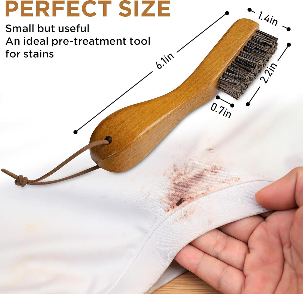 TAKAVU Stain Brush, Laundry Brush for Stain Removal, Natural Horse Hair Cleaning Brush with Ergonomic Handle, Suitable for Delicate Fabrics Without Damage, Perfect Laundry, Shoes, Boots, Home