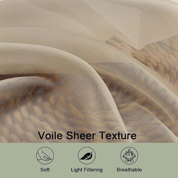 Extra Long Taupe Sheer Curtains 96 Inches Long 2 Panels Set, Soft Lightweight - Image 5
