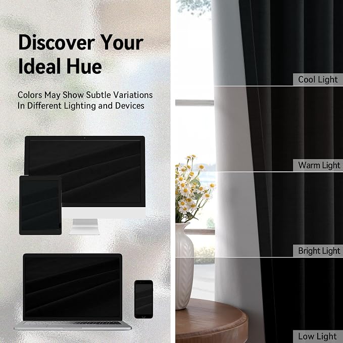 100% Blackout Linen Textured Curtains 96 Inch Long, Light Blocking, Thermal - Image 6