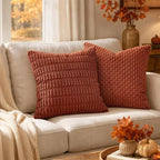 MIULEE Fall Corduroy Decorative Throw Pillow Covers 12x12 Rust Pack of 2 | - Image 2