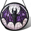 Stained Glass Window Hanging - Halloween Black Bat Purple Wings Monster Suncatcher for Doors Garden Home Spooky Sun Catchers Gothic Decor Horror Gift for Women Men Friend Boy Girl 11.8 in