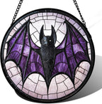 Stained Glass Window Hanging - Halloween Black Bat Purple Wings Monster Suncatcher for Doors Garden Home Spooky Sun Catchers Gothic Decor Horror Gift for Women Men Friend Boy Girl 11.8 in