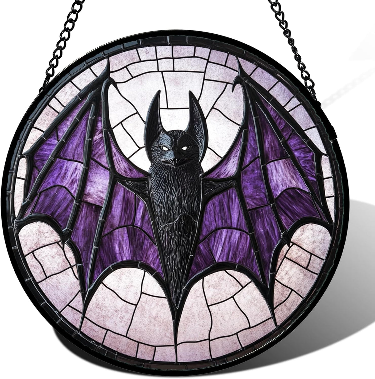 Stained Glass Window Hanging - Halloween Black Bat Purple Wings Monster Suncatcher for Doors Garden Home Spooky Sun Catchers Gothic Decor Horror Gift for Women Men Friend Boy Girl 11.8 in