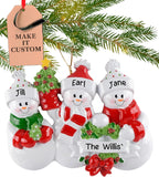 Personalized Family of 3 Ornament 2025 | Free 24h Customization | Laser Engraved Snowman Christmas Ornaments for Tree | Custom Gift Wrapped Festive Holiday Keepsake for Three Persons