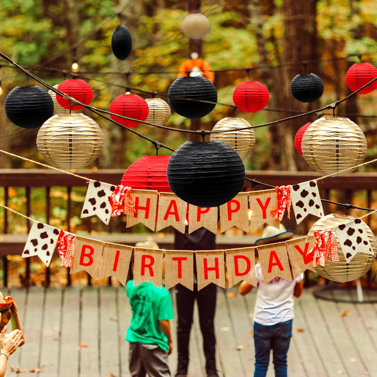ADLKGG Paper Lanterns Decorations, Red Black Gold Hanging Round Paper Lanterns for Graduation, BBQ Party Supplies, Mickey Mouse Themed Birthday, Pirate Theme Casino Poker Party Decor Set of 21