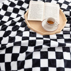LOMAO Throw Blankets Flannel Blanket with Checkerboard Grid Pattern Soft Throw Blanket for Couch, Bed, Sofa Luxurious Warm and Cozy for All Seasons (Black, 40"x50")
