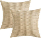 MIULEE Corduroy Decorative Throw Pillow Covers 12x12 Tan Pack of 2 | Soft - Image 6