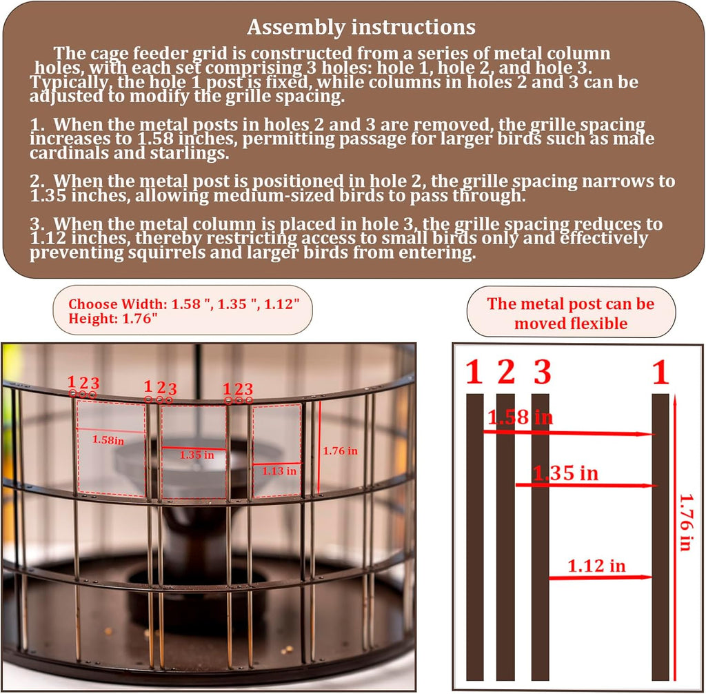 Upgraded Squirrel Proof Bird Feeders, 3Lbs Capacity Caged Bird Feeder, Innovative DIY Starling-Proof, Flexible Adjustment of Grille Size, Caged Seed Tube Feeders Outside Hanging(Copper)