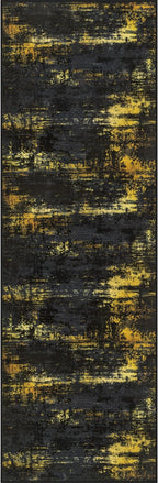 2.6x14 Washable Runner Rug:Modern Abstract Soft Carpet Black Gold | by FXRHLP