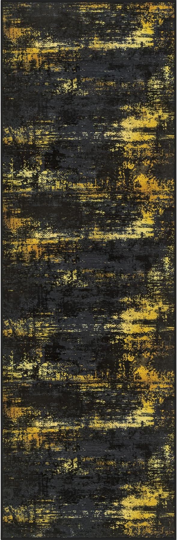 2x6 Washable Runner Rug：Modern Abstract Soft Carpet Black Gold | by FXRHLP