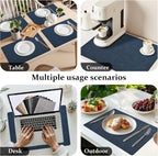 FROMHEART Faux Leather Placemats Set of 12–Waterproof,Heat/Oil Stain-Resistant PU Table Mat–Reversible,Non-Slip,Easy to Clean Place Mats for Kitchen,Dining,Indoor/Outdoor,(Dark Blue,11.8" x 17")