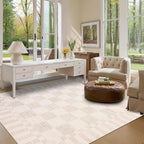 GarveeHome Beige Checkered Rug 5x7 Area Rugs Washable Checkerbroad 5x7 Rug | - Image 2
