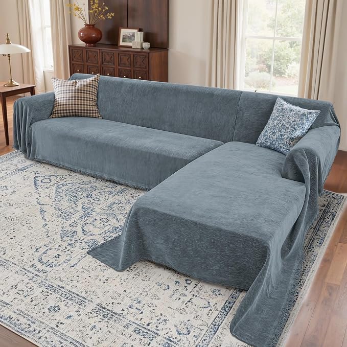 2 Pieces Sectional Couch Covers L Shaped Cover XXXL Dusty Blue | Thick Washable by Unknown
