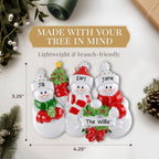 Personalized Family of 3 Ornament 2025 | Free 24h Customization | Laser Engraved Snowman Christmas Ornaments for Tree | Custom Gift Wrapped Festive Holiday Keepsake for Three Persons