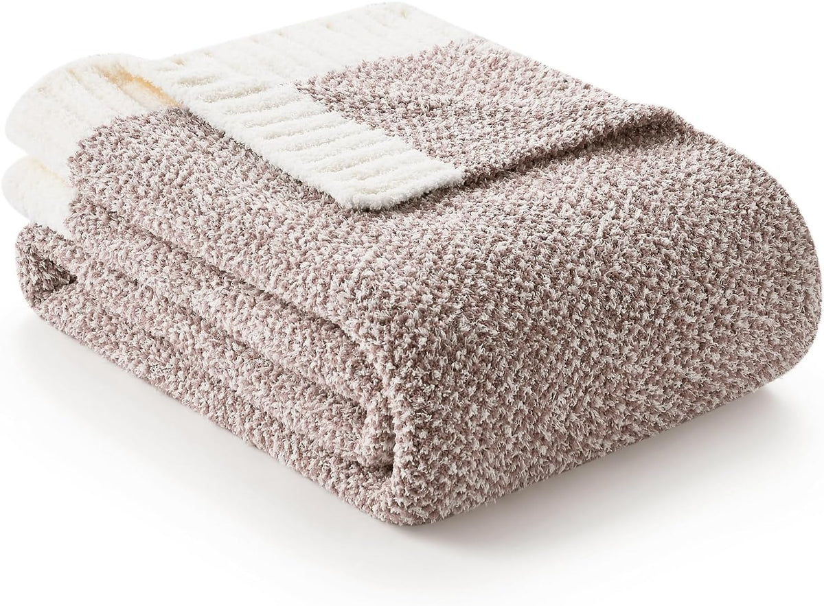 Snuggle Sac Heather Taupe Throw Blanket for Couch, Oversized Throw XL Super Soft Warm Blankets Cozy Knit Fuzzy Lightweight Throws for Sofa, Bed, Living Room, Taupe, 50x70 inches