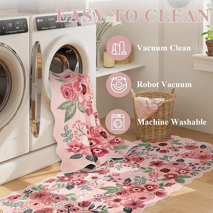 DUKINO 2x8 Washable Runner Rug, Floral Non Slip Kitchen Runner Rug, Soft Throw - Image 6