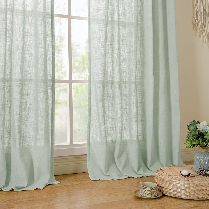 Light Sage Semi Sheer Linen Curtains 72 inch Length - Image 9