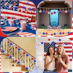 JULMELON 24Pcs 4th of July Patriotic Hanging Star Ornaments for Tree, Independence Day Memorial Day Labor Day Hanging Small Star Decorations for Home Party Christmas Tree Decor, Blue Red and Silver