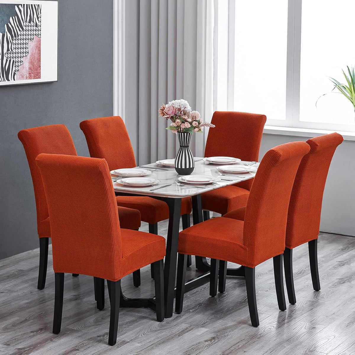 Howhic Stretch Chair Covers for Dining Room Set of 6, Removable Washable Dining Room Chair Covers, Dining Chair Slipcovers Seat Protector, Great for Home and Banquet (Pureed Pumpkin, 6 Pack)