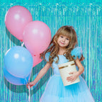 BRAVESHINE Party Decorations Iridescent Foil Fringe Backdrop - 2 Packs 3.2 x 6.5 ft Holographic Tinsel Backdrop Party Streamers Curtain for Birthdays Mermaid Sea Frozen Christmas Parties - Clear Blue