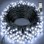 Christmas String Lights, 80FT 240 LED Connectable Christmas Lights Outdoor Green Wire with 8 Modes, Plug in Waterproof Christmas Decorations Indoor for Patio Tree Garden, White