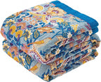 Boho Throw Blanket for Bed, 100% Cotton Soft Rustic Quilt Fall Blanket, 50"x60" Floral Printed Farmhouse Decor Bed Blankets, All Season Rustic Reversible Bohemian Throw Quilt