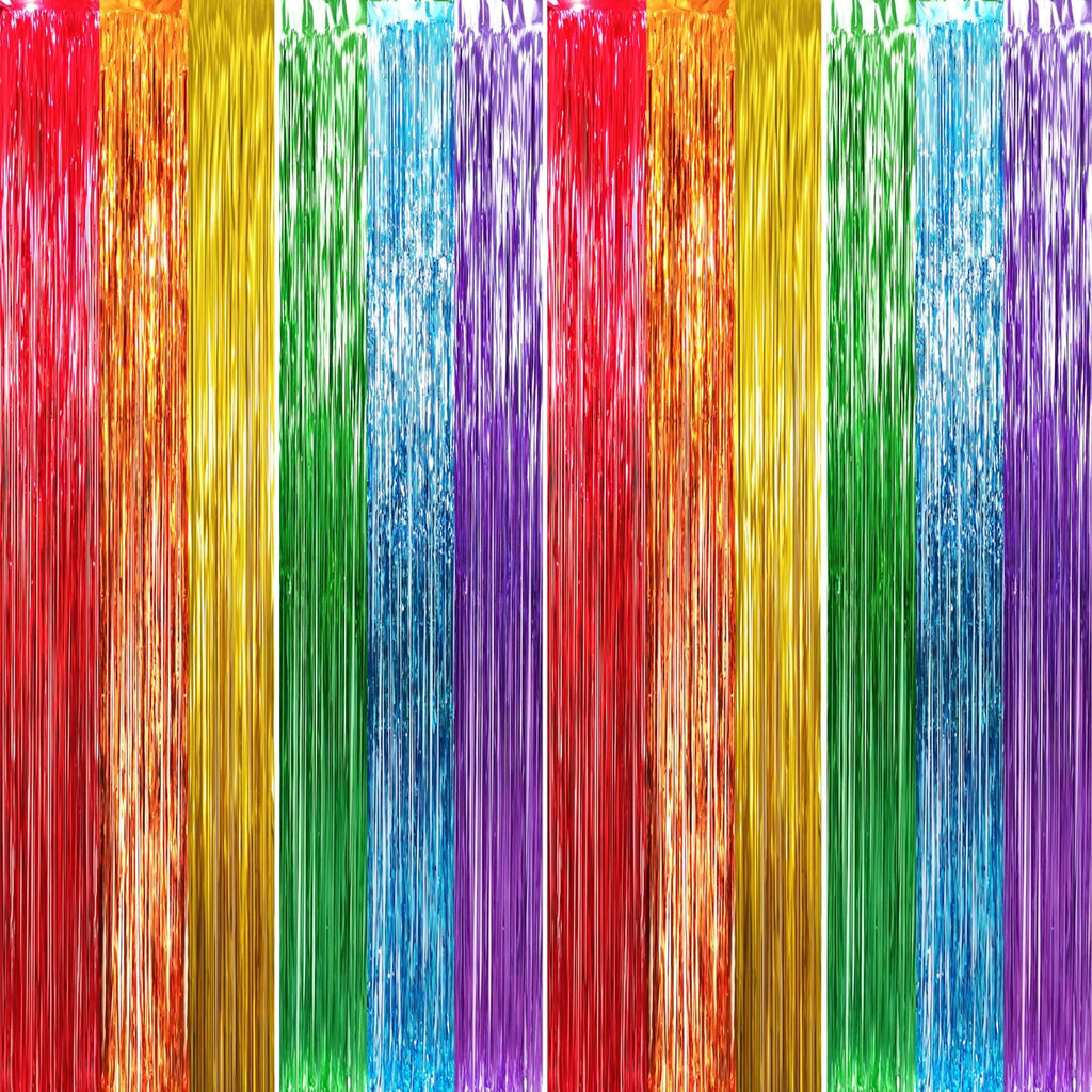 GOER 3.2 ft x 8.2 ft Metallic Tinsel Foil Fringe Curtains Party Photo Backdrop Party Streamers for Birthday,Graduation,New Year Eve Decorations Wedding Decor (4 Packs,Rainbow Colors)