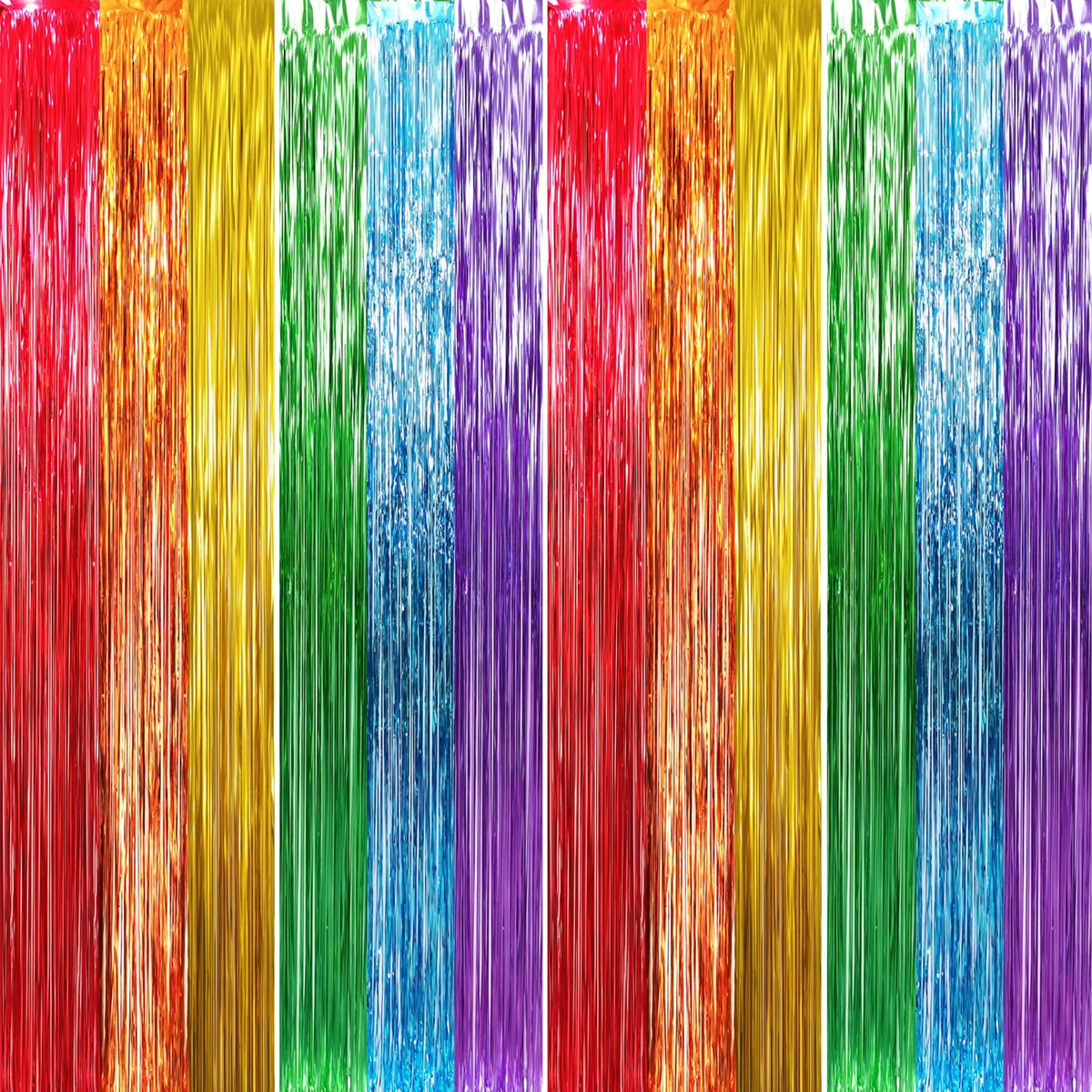 GOER 3.2 ft x 8.2 ft Metallic Tinsel Foil Fringe Curtains Party Photo Backdrop Party Streamers for Birthday,Graduation,New Year Eve Decorations Wedding Decor (4 Packs,Rainbow Colors)