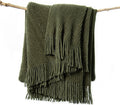 lifein Throw Blanket for Couch, Soft Green Boho Decor Bed Throw,Cozy Knitted Chenille Farmhouse Lightweight Throw for Spring(Olive Green,50 * 60")