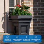 Step2 Atherton Square Planter, Large Planters for Outdoor Plants, Gardening and Flower Pot for Patio or Porch, Efficient Drainage, Durable Plastic, Onyx Black