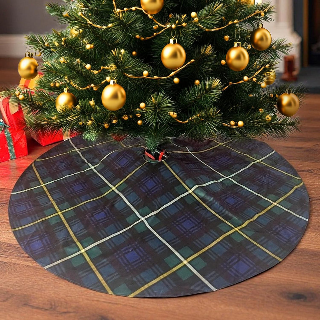 Mini Christmas Tree Skirt 15 Inch – Campbell Clan Tartan Navy Blue and Green Plaid Tree Mat for Small, Pencil, or Desktop Xmas Trees, Scottish Holiday Decor for Desk, Office, Shelf, or Compact Space