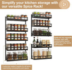 X-cosrack Wall Mount Spice Rack Organizer 5 Tier Height-Adjustable Hanging Spice Shelf Storage for Kitchen Pantry Cabinet, Dual-Use Seasoning Holder Rack with Hooks, Black-Patented