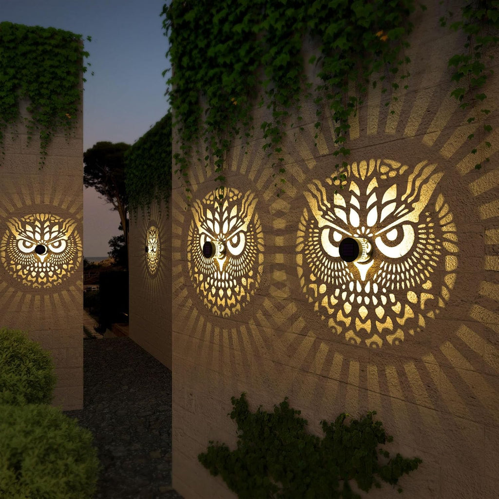 4 Pack Solar Fence Lights Metal Solar Powered Outdoor Wall Deck Step Lights Owl Theme Waterproof Fence Light for Garden Post Patio Backyard Yard Decor, Gardening Gifts for Women Mom Grandma